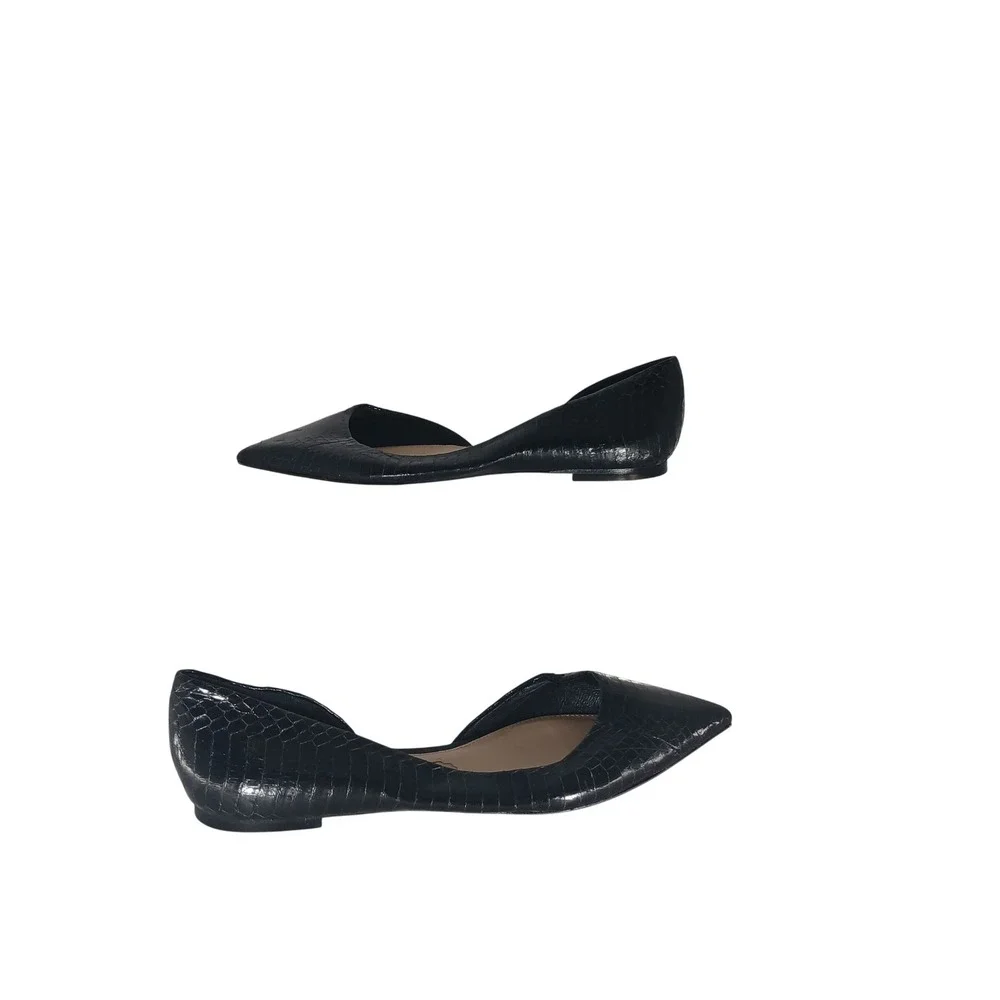 Vince Camuto Etilla Flats 8.5 Black Croc Embossed Leather d'Orsay Pointed Toe
